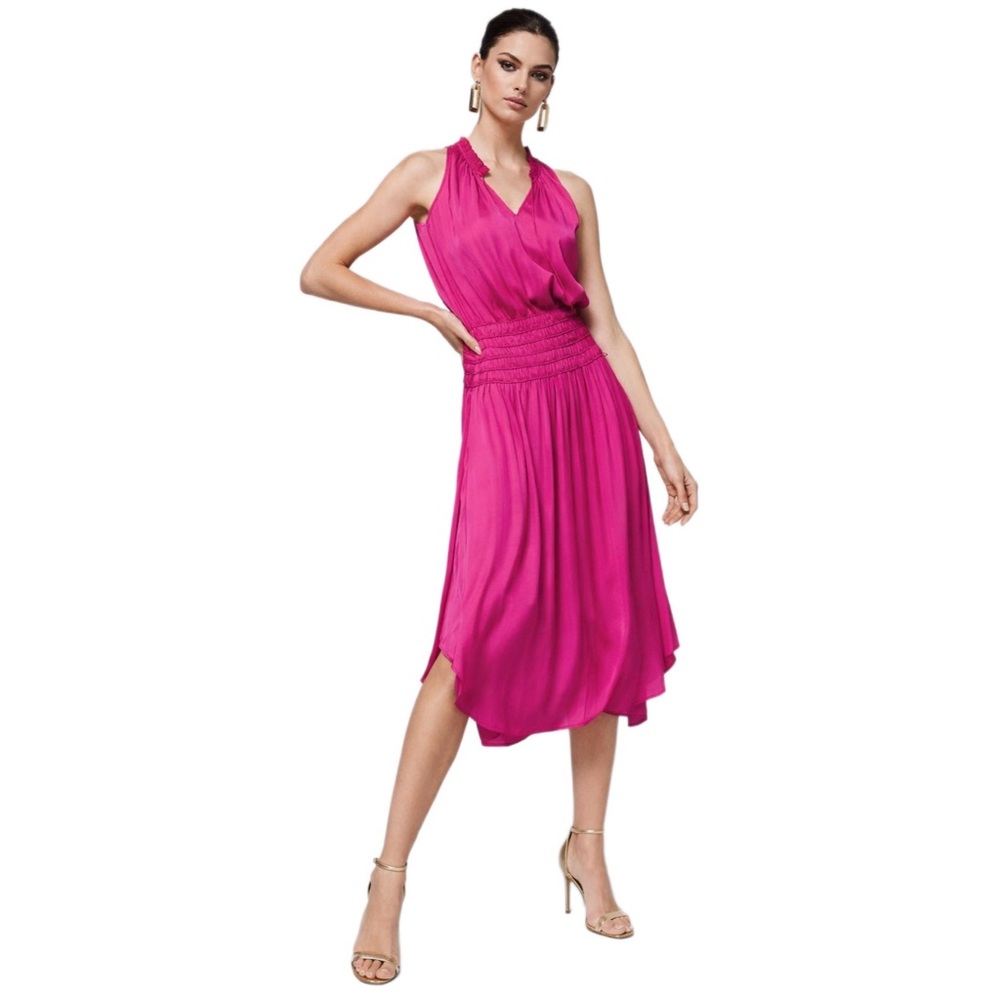 NWT White House Black Market Smocked Halter Dress Pink - Size S $168 MSRP - Picture 1 of 4
